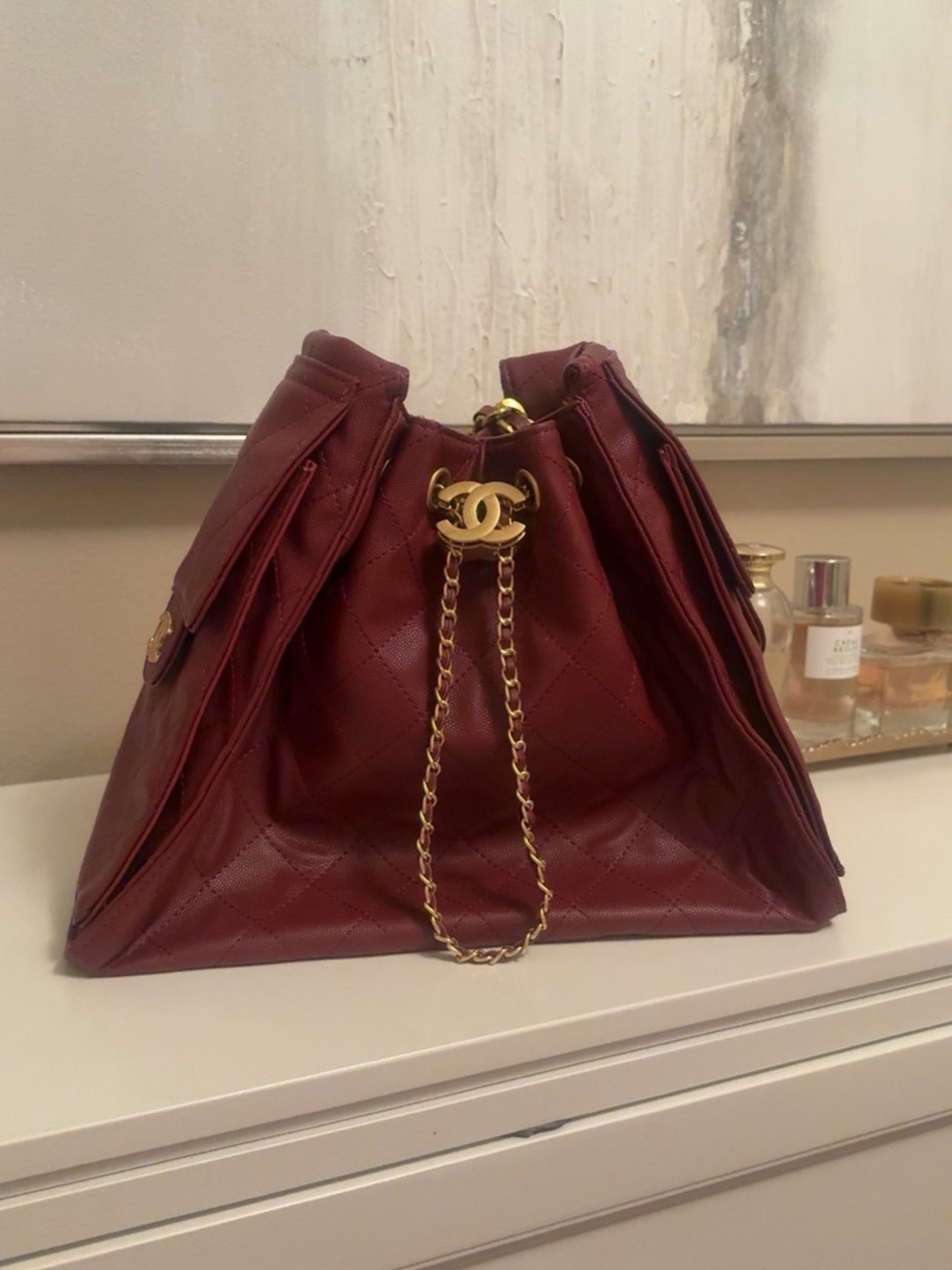 Chanel Quilted Shoulder Bag in Burgundy